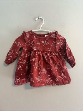 Gerber 0/3m red leaf Long-Sleeve flare top with shoulder ruffles